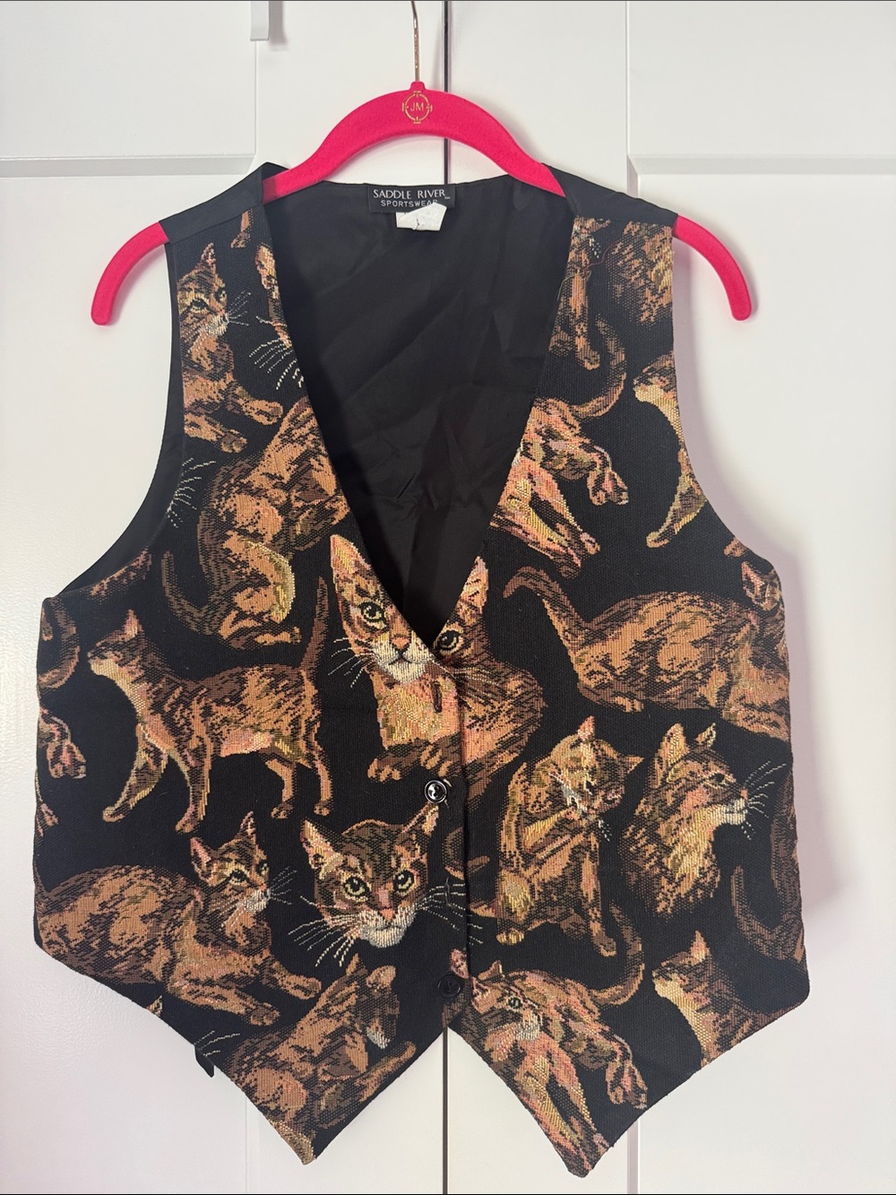 Saddle River Tapestry Cat Print Vest - Black & Brown